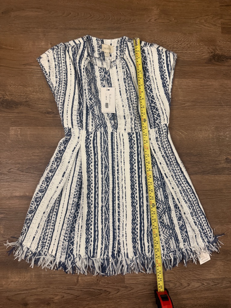 Koch Navy & White Striped Fringe Hem Dress Nwt Size Small